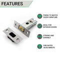 3 inch/76mm Tubular Bathroom Deadbolt - 57mm Backset - Satin Stainless Steel - tradefit