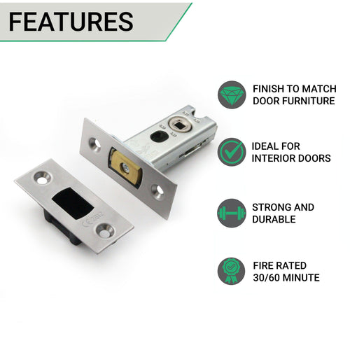 3 inch/76mm Tubular Bathroom Deadbolt - 57mm Backset - Satin Stainless Steel - tradefit