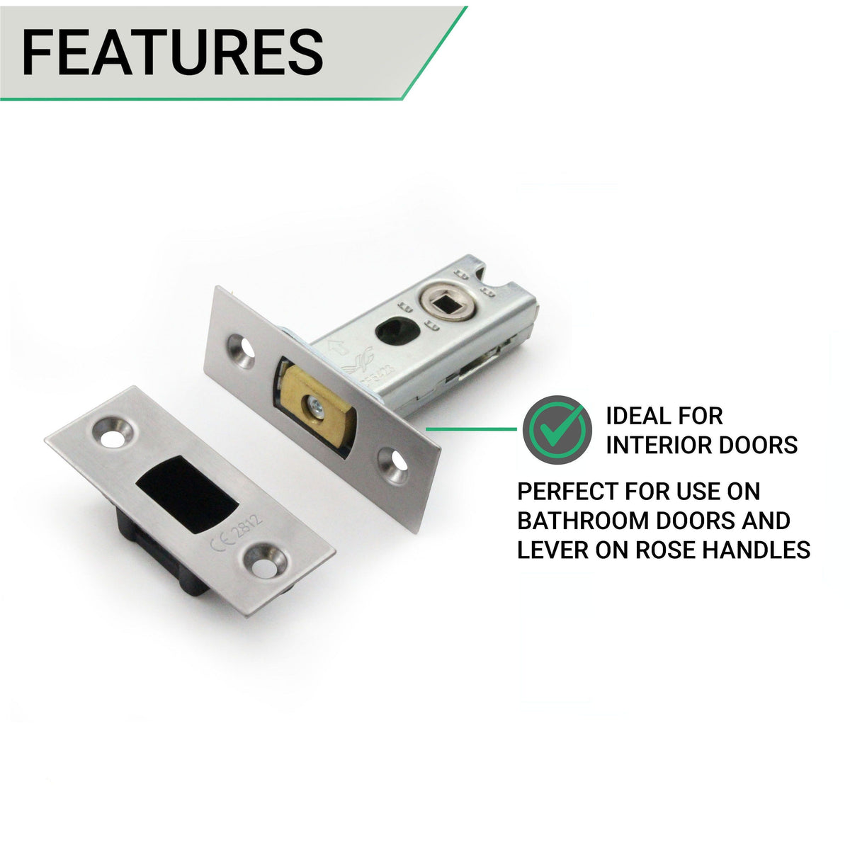 3 inch/76mm Tubular Bathroom Deadbolt - 57mm Backset - Satin Stainless Steel - tradefit