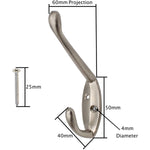 Hat and Coat Hook - Satin Nickel - Pack of 4 - tradefit - 2