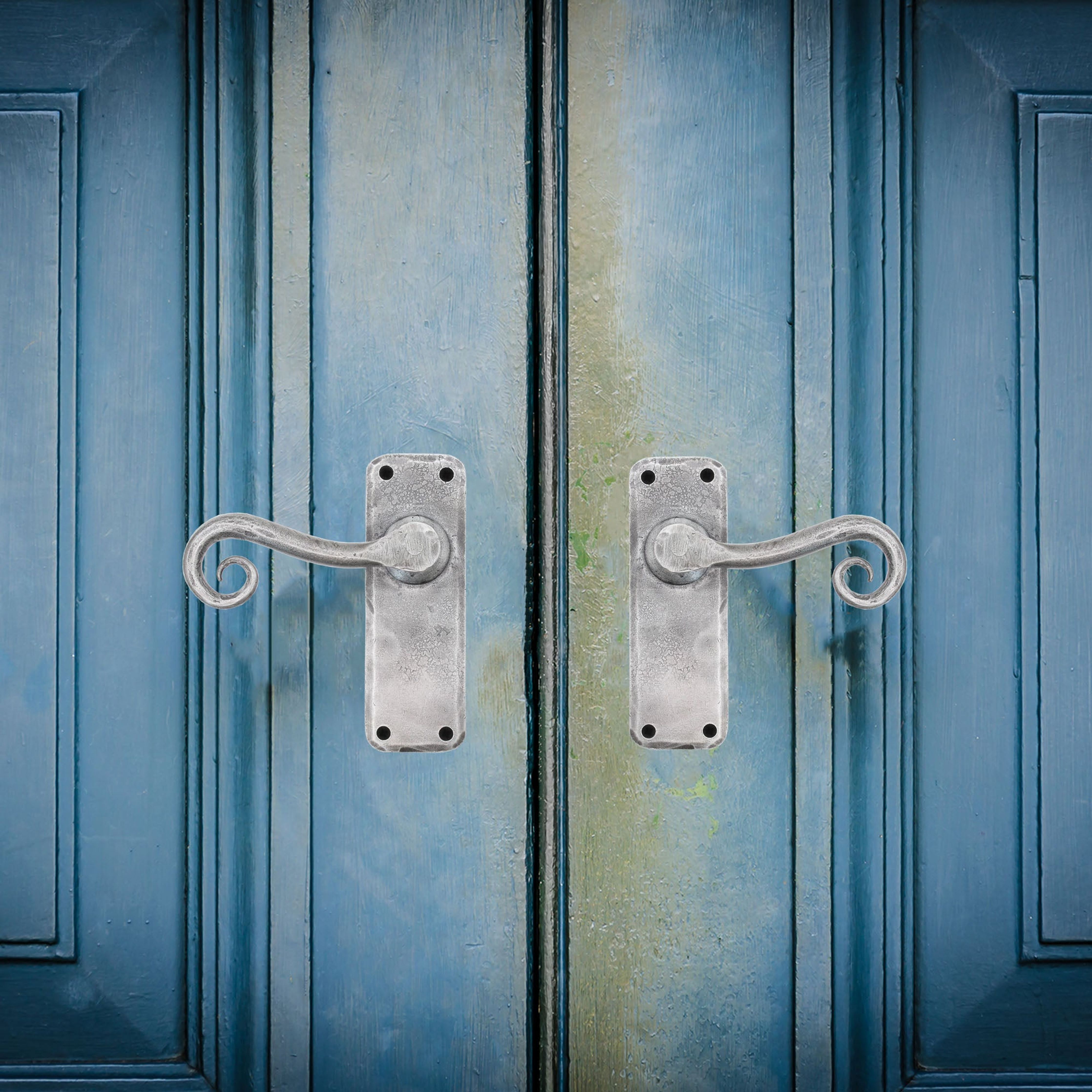 Iron Lever Curly Rustic Pewter Latch Set tradefit