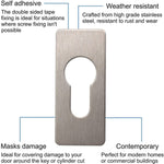 Repair Escutcheon Key Hole Cover Plate Euro Profile Self Adhesive Fix - Satin Stainless Steel - 28mm - tradefit - 4
