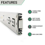 Ball Bearing Soft Close Push Open Drawer Slide 45x550mm 35kg max - tradefit - 2