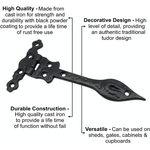 Black Iron Spear Pattern Antique Wrought Cast Iron Hinge - 225mm / 9 Inch - Black - tradefit - 3