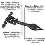 Black Iron Spear Pattern Antique Cast Iron Hinges - 300mm / 12 Inch - Black - tradefit - 3