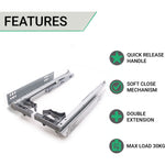 Soft Close Concealed Undermount Drawer Runners Double Extension 30kg Max 500mm - tradefit - 2
