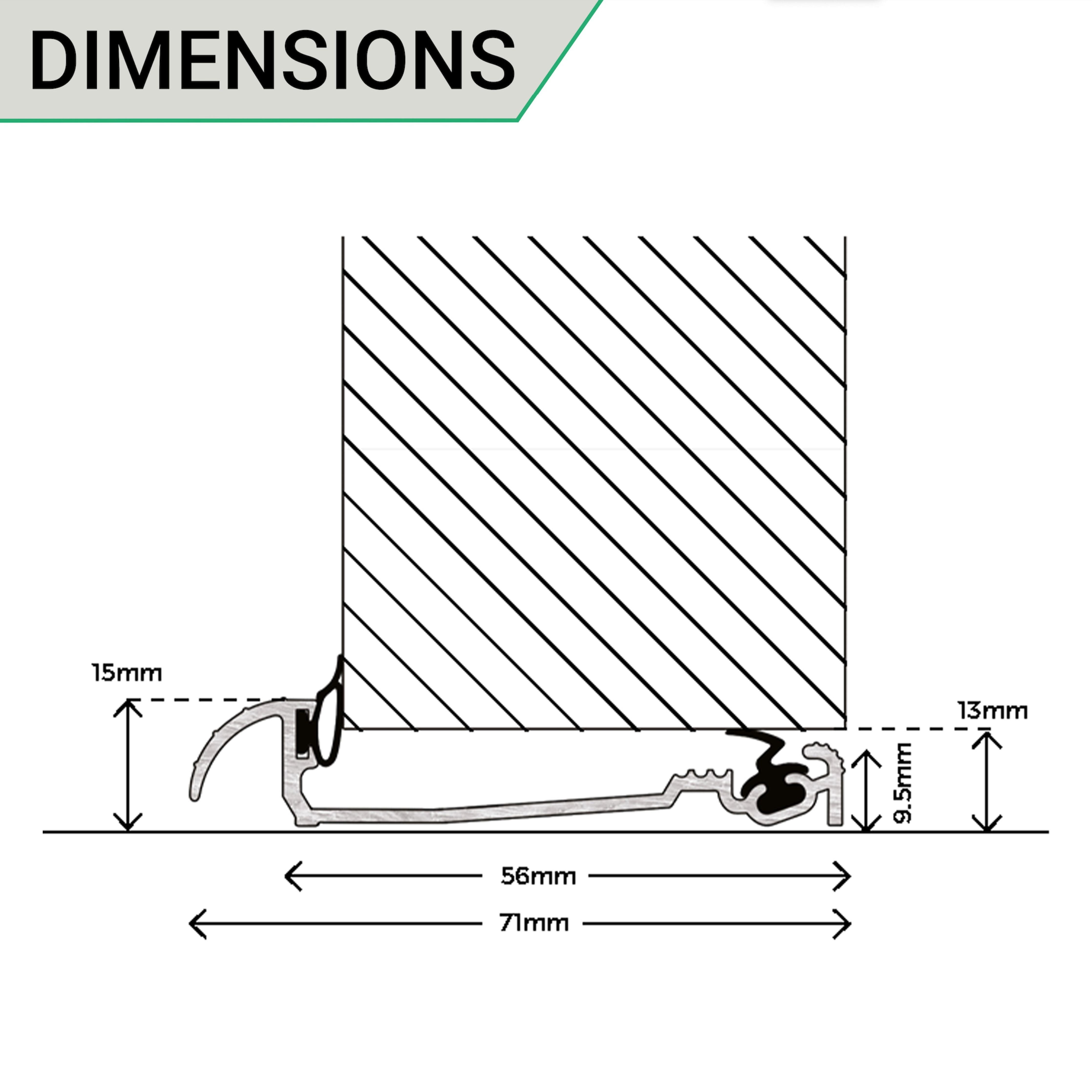 Door Threshold Seal 56mm Inward Opening 1829mm Aluminium tradefit