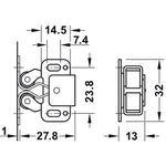 Twin Roller Catch - 32 x 14.5mm - Brass Plated - Pack of 4 - tradefit - 4