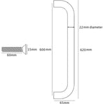 Bolt Fix Pull Handle - 600mm x 22mm - Satin Stainless Steel - tradefit - 3