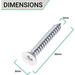 Spare Hinge Screws Pack 100 Pozi Wood Screw Countersunk - 5.0x30mm - White - Pack of 100 - tradefit - 3