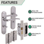 Satin Lever on Backplate Bathroom Kit / Pack Zeno Design - 66mm Lock - 76mm Hinges - Satin Chrome - tradefit - 2