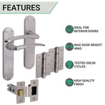 Satin Lever on Backplate Latch Kit / Pack Zeno Design - 66mm Latch - 76mm Hinges - Satin Chrome - tradefit - 2