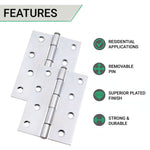 Steel Butt Hinges 1840 Loose Pin Pattern - 102x67x2mm - Zinc Plated - Pair - EXCLUDING Screws - tradefit - 3