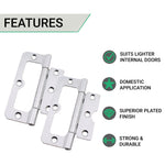 Fixed Pin Hurlinge Cabinet Hinge - 102mm - Zinc Plated - Pair - EXCLUDING Screws - tradefit - 3