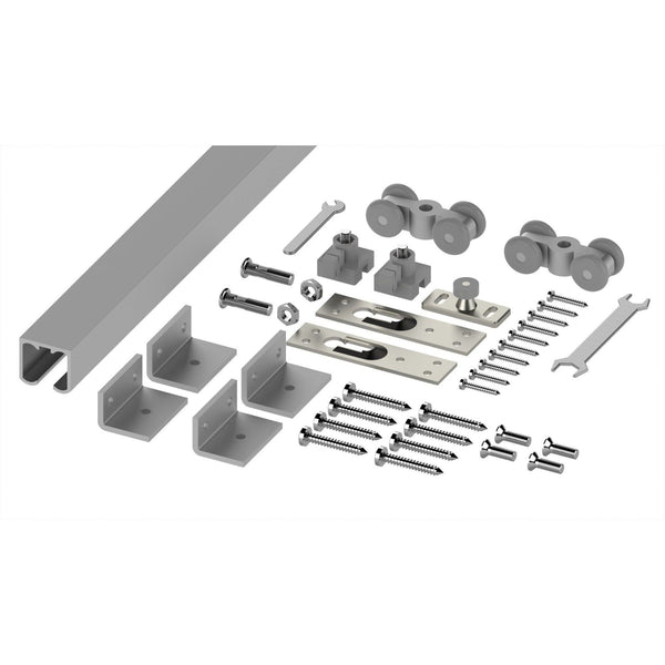 Top Hung Straight Sliding Single Door Kit - Max Weight 50kg - Max Door Width 1200mm - 2.4m Track - tradefit - Featured Image