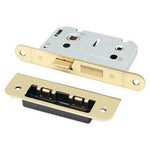 Mortice Bathroom Lock Radius Faceplate - 64mm Case / 44mm Backset - PVD Brass - tradefit - 1