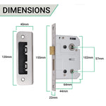 Mortice Bathroom Lock Fire Rated - 64mm Case 44mm Backset - Square Polished Stainless - tradefit - 4