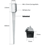 Drive In Fence Post Spike Anchor - Bolt Secure - 75 x 75 x 600mm - Hot Dip Galvanised - tradefit - 2