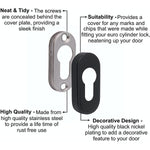 Upright Euro Escutcheon Oval Shaped Keyhole Cover - Matt Black - tradefit - 3
