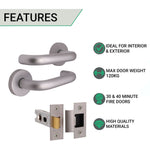 Return To Door Lever on Rose Handle & Latch Kit – Satin Aluminium - 76mm Latch - tradefit - 2
