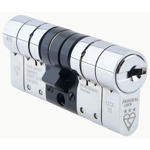 Federal 3 - Star TS007 Security Euro Double Cylinder Lock - 35/55 - Polished Chrome - Keyed Differ - tradefit - Featured Image