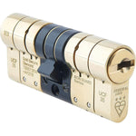Federal 3 - Star TS007 Security Euro Double Cylinder Lock - 40/40 - Polished Brass - Keyed Differ - tradefit - 1