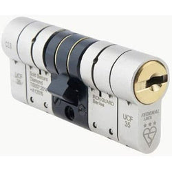 Federal 3 - Star TS007 Security Euro Double Cylinder Lock - 50/50 - Nickel Plated / Polished Brass - Keyed Differ - tradefit