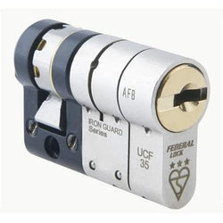 Federal 3 - Star TS007 Security Euro Single Cylinder Lock - 10/30 - Nickel Plated / Polished Brass - Keyed Differ - tradefit