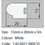 Sash Window Staff Bead - T Slot - White - 15mm x 20mm x 3m - tradefit - 1