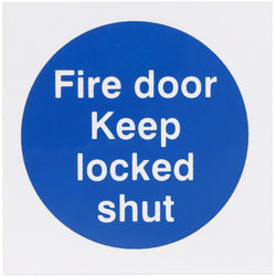 Fire Door Keep Locked Shut 70x70mm Pack 10 Self Adh Semi Rigid PVC - tradefit