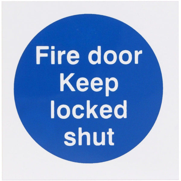 Fire Door Keep Locked Shut 70x70mm Pack 10 Self Adh Semi Rigid PVC - tradefit - Featured Image