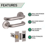 Return To Door Lever on Rose Handle & Latch Kit – Satin Stainless Steel - 76mm Latch - tradefit - 2
