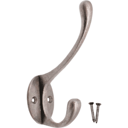 Cast Iron Double Coat Hook Victorian Style Hand Forged Self Coloured with Screws - tradefit