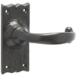 Black Iron Lever Door Handles on Backplate Traditional Canterbury Pattern Latch Set - 110x50mm - Black Antique Iron - tradefit