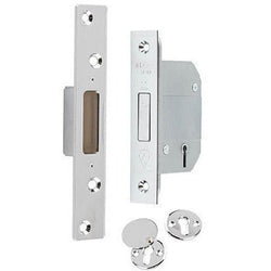 British Standard BS3621 Mortice Deadlock - 76mm Case 57mm Backset - Polished Chrome - tradefit