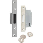 British Standard BS3621 Mortice Deadlock - 64mm Case 44mm Backset - Satin Chrome - tradefit - 1