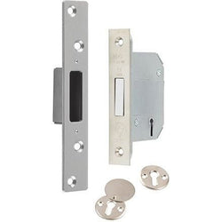 British Standard BS3621 Mortice Deadlock - 64mm Case 44mm Backset - Satin Chrome - tradefit