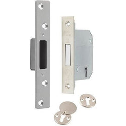 British Standard BS3621 Mortice Deadlock - 76mm Case 57mm Backset - Satin Chrome - tradefit