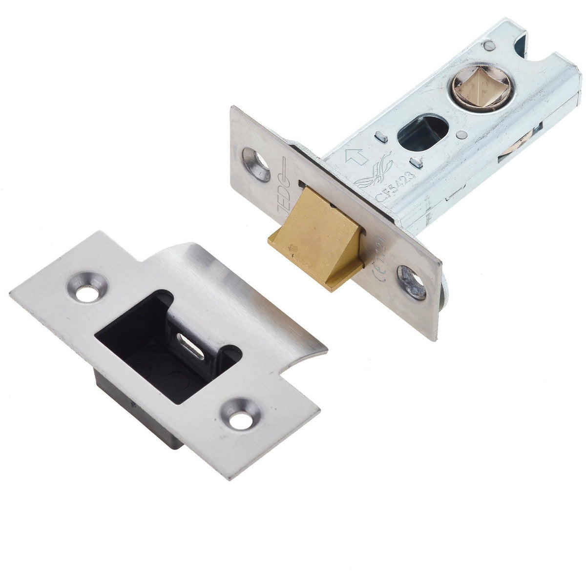 2.5 inch/64mm Tubular Latch Fire Rated Bolt Through - 44mm Backset - Satin Stainless Steel - tradefit