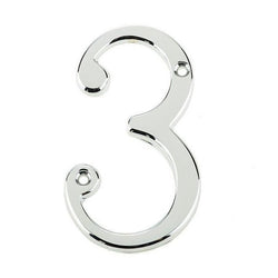 Numeral 3 - Screw Fix - 75mm - Polished Chrome - tradefit