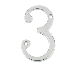 Numeral 3 - Screw Fix - 75mm - Satin Chrome - tradefit
