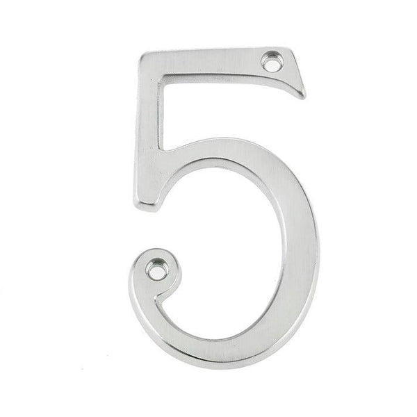 Numeral 5 - Screw Fix - 75mm - Satin Chrome - tradefit - Featured Image