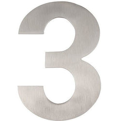 Numeral 3 - Bolt Fixing - 150mm - Satin Stainless Steel - tradefit