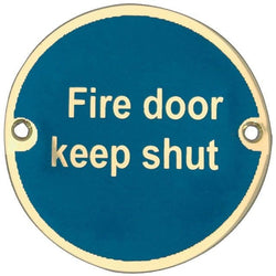 Fire Door Keep Shut Sign - 76mm - Polished Brass - tradefit