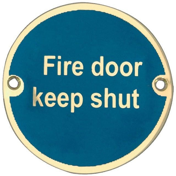 Fire Door Keep Shut Sign - 76mm - Polished Brass - tradefit - Featured Image
