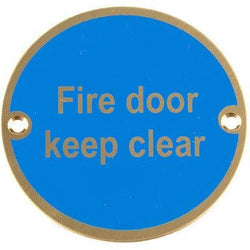 Fire Door Keep Clear Sign - 76mm - Polished Brass - tradefit