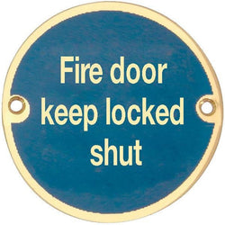 Fire Door Keep Locked Shut Sign - 76mm - Polished Brass - tradefit