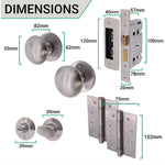 Victorian Satin Chrome Mortice Door Knob Kit - 80mm Bathroom Lock - 102mm Hinges - tradefit - 4