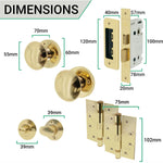Victorian Polished Brass Mortice Door Knob Kit - 80mm Bathroom Lock - 102mm Hinges - tradefit - 4