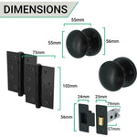 Victorian Black Mortice Door Knob Kit - 76mm Latch - 102mm Hinges - tradefit - 4